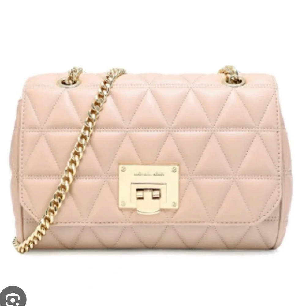 🔥 Michael Kors Leather MD Shoulder Flap Oyster Color - Picture 5 of 13